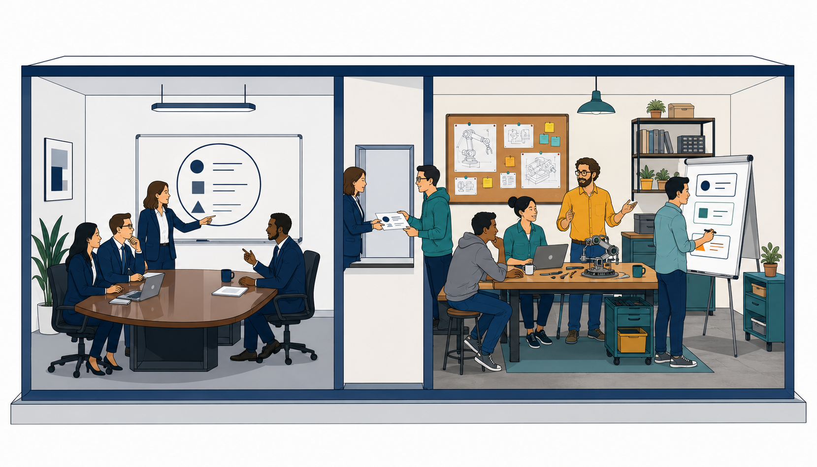 Two rooms, one problem: the select team defines, the solve team builds options