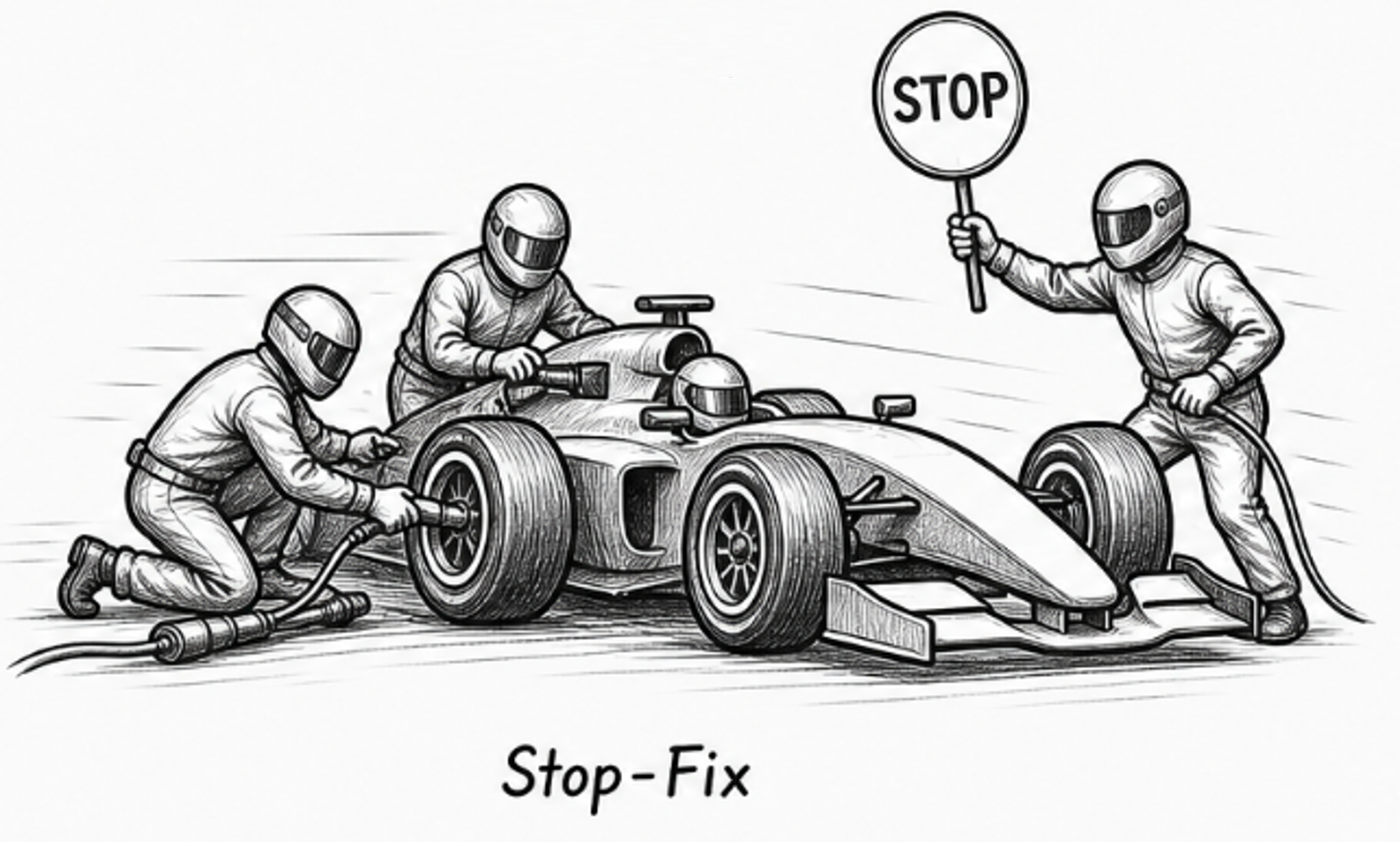 How VPM stop-fix demonstrated with pit crew